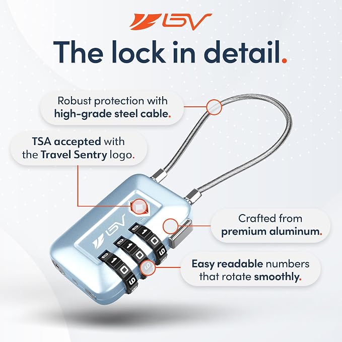 TSA Accepted Luggage Travel Lock, Set-Your-Own Combination Lock for School Gym Locker, Luggage Suitcase Baggage Locks, Filing Cabinets, Toolbox, Case (Arctic Blue, 1 Pack) - Image 7