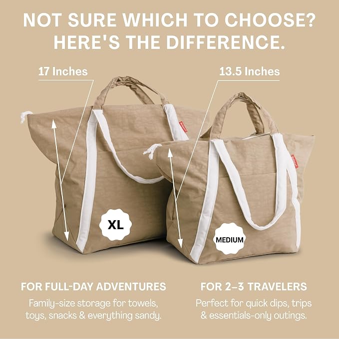 Bodysurf Beach Bag Waterproof Sandproof, Foldable Packable Travel Zip Tote | Pool, boat and swim bag for men and women, XL and medium, 6 colors, zip-top, front pocket, inner wet pouch, recycled nylon - Image 5