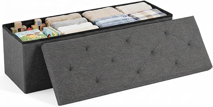 DUMOS 43 Inch Folding Storage Ottoman Bench, Large Ottoman with Storage | Storage Chest with Thicker Foam Padded Seat, End of Bed Foot Rest Stool for Bedroom Living Room Entryway, Load 660 lbs, Grey by DumosLifestyle