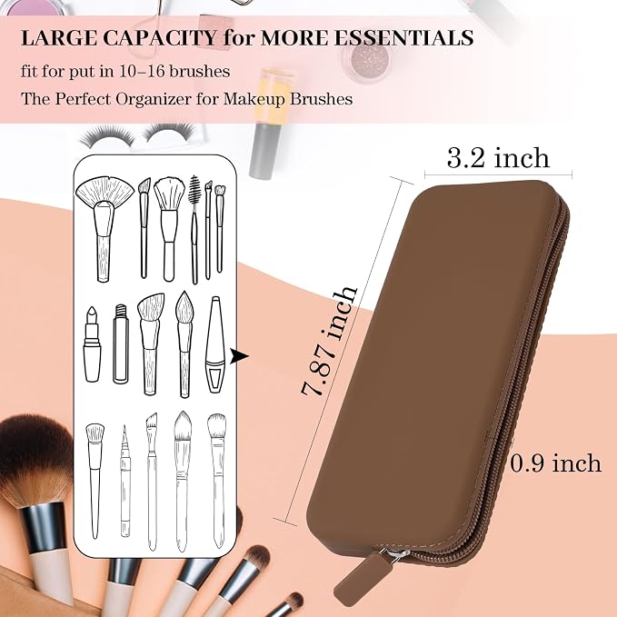 Travel Makeup Brush Holder, Silicone Makeup Bag with Zipper Pouch Holder Case for Organizing Cosmetics Pencils Daily Work（brown） - Image 3