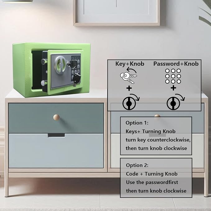 Yuanshikj Small Steel Security Safe Box with Keypad,Key;0.23 Cu Ft, Green | Electronic Digital Secure,9.1" W x 6.7" D x 6.7" H,Hidden for Home Dorm Apartment Hotel Office Cash Jewelry Storage - Image 6