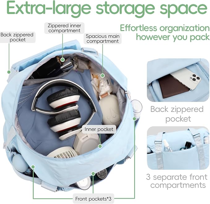 TINYAT Foldable Travel Duffle Bag Expandable Personal Item Travel Bag,32L | Expandable Gym Bag for Women Weekender Carry On Overnight Tote Large Capacity Portable Luggage Bag - Image 3