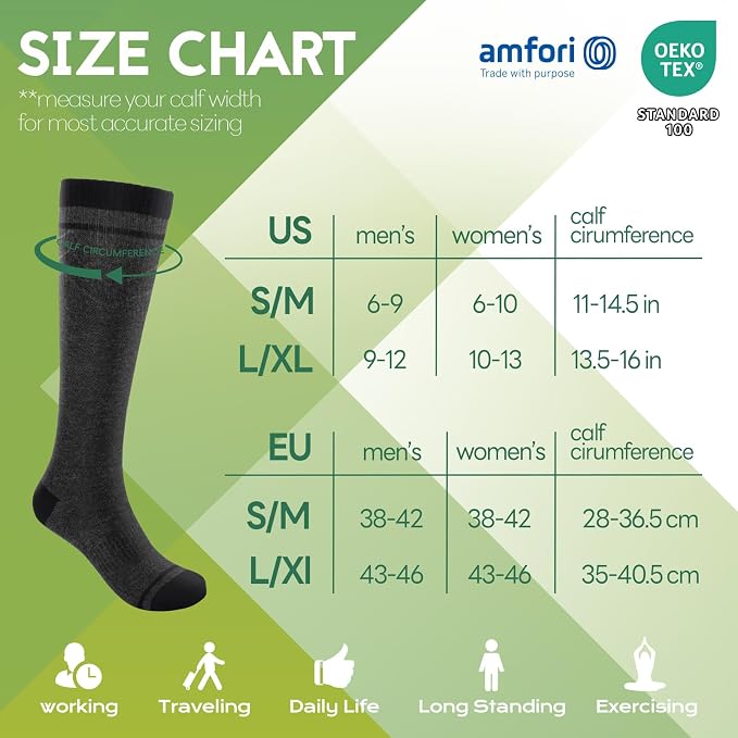 SONORAN Bamboo Viscose Compression Socks for Women & Men (3 Pairs) 15-20 mmHg Knee High Support for Nurses, Travel, Pregnant - Image 6