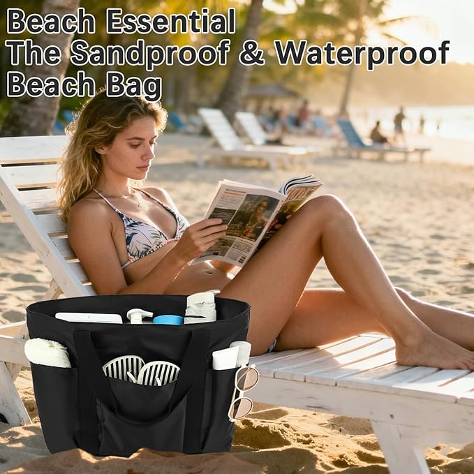 Fammart Mesh Beach Bag for Women, Large Beach Toy Pool Bag with Zipper Pocket, SandProof Cruise Essentials 2026 Family Travel - Image 4