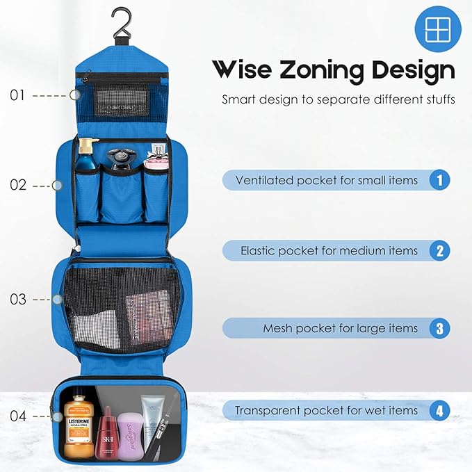 Travel Toiletry Bag for Women, Dopp Kit for Men, Waterproof Makeup Bag Shaving Bag with Hanging Hook, Portable Toiletry Organizer for Traveling and Camping - Image 3