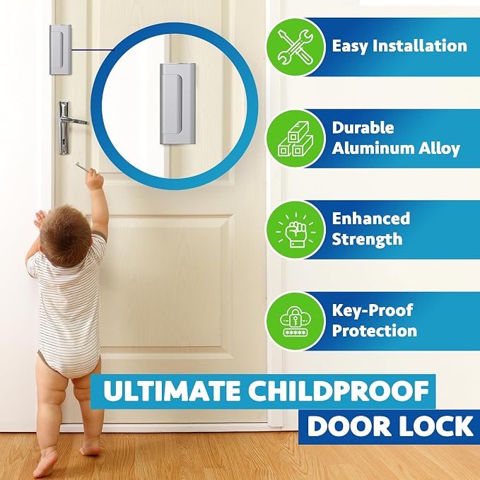 Door Reinforcement Lock (2-Pack) - DIY Nickel Home Security Door Lock for Front Door - Security Locks for Doors Inside | Child Proof Door Lock for Kids Safety - Withstand 800 LB of Force - Image 2
