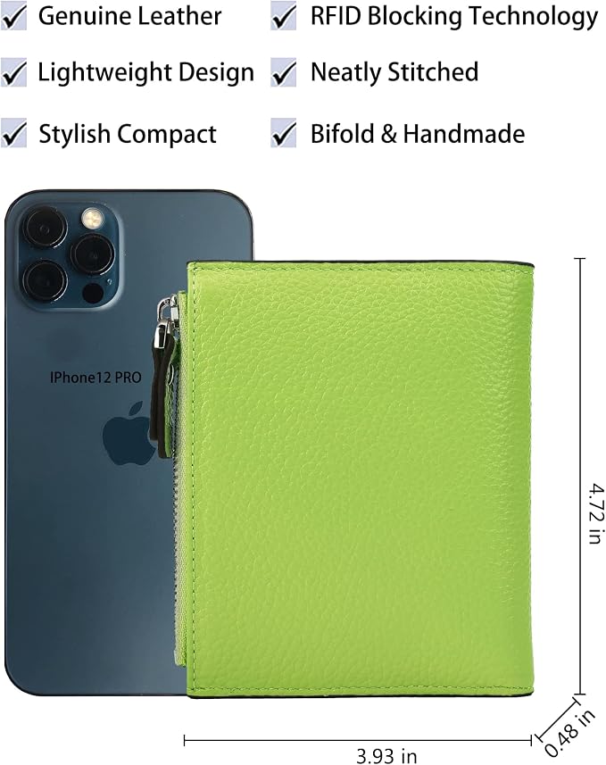 Women's RFID Blocking Leather Small Compact Bi-fold Zipper Pocket Wallet Card Case Purse with id Window - Image 4
