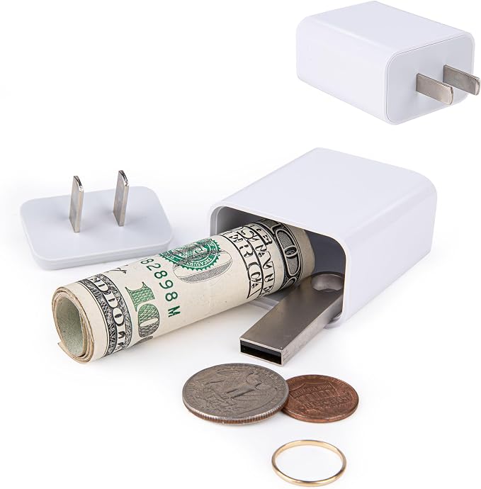 Plug Storage Realistic Looking Charger with Storage Hiding Places for Valuables Charger Diversion Safe, White by BARGIFTS
