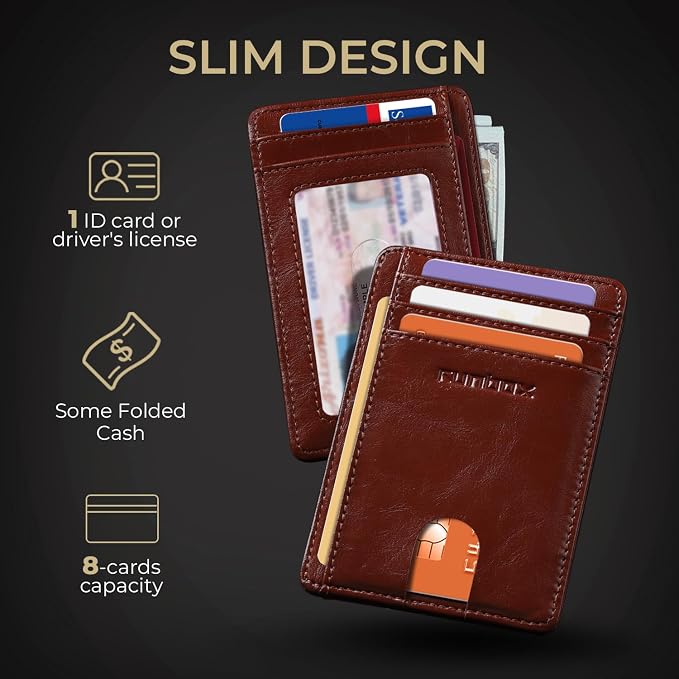 RUNBOX Slim Wallet for Men and Women, RFID Blocking Leather Card Holder | Minimalist 8-slot design fits IDs and credit cards in a thin profile for front pockets, purses, pants and travel - Image 3