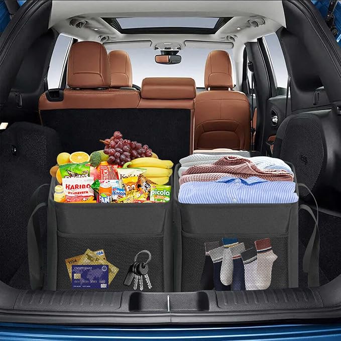 LHZK 2 Pack Extra Large Utility Tote Bag with Metal Wire Frame and the Sides Rinforced, Extra Large Tote Bag with Handle, Reusable Grocery Bags Foldable, Beach Bag, Car Tote (Black, 26''x15''x13'') - Image 3