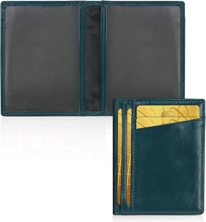 Unaone Slim Minimalist Wallet - Premium Leather RFID Blocking Front Pocket Wallets with 8 Card Slots and 2 ID Window, Drak Green by Unaone
