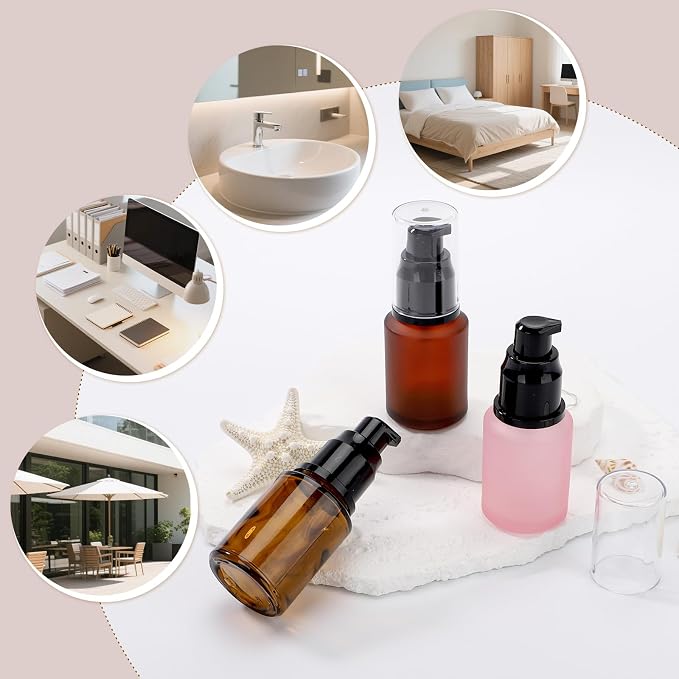 Segbeauty 1oz Frosted Glass Travel Lotion Bottles for Toiletries, 3 Pack Empty Travel Size Pump Bottle Cream Container, 30ml Small Refillable Makeup Pump Dispenser Cosmetic Containers, Mixed Color - Image 6