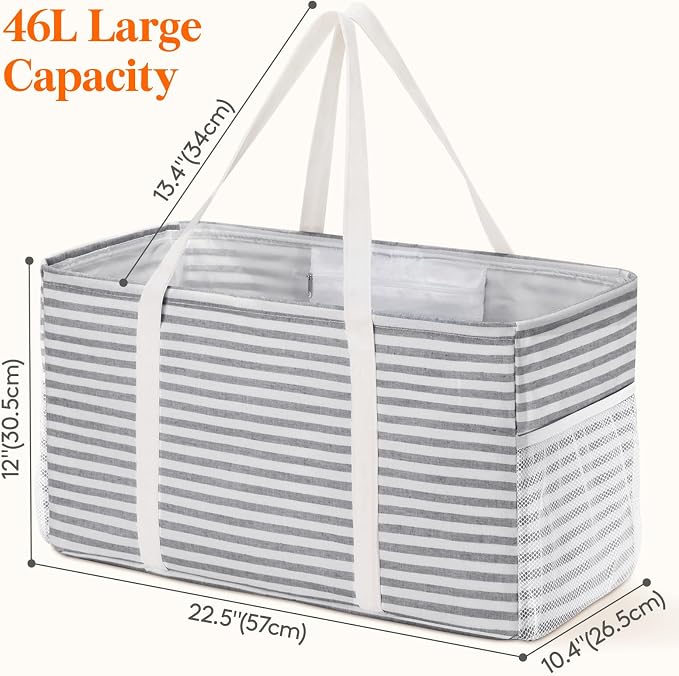 Lifewit Extra Large Tote Bag, Reusable Grocery Bags with Metal Wire Frame and Handles - Image 4