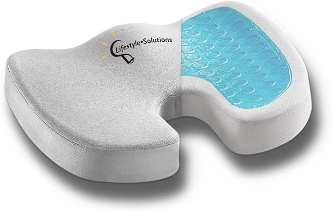 Large Seat Cushion with Carry Handle and Anti Slip Bottom, Large Gel Memory Foam Seat Cushion - Orthopedic Gel & Memory Foam - Coccyx Cushion for Tailbone Pain – Sciatica & Back Pain Relief (Grey) by Lifestyle-Solutions