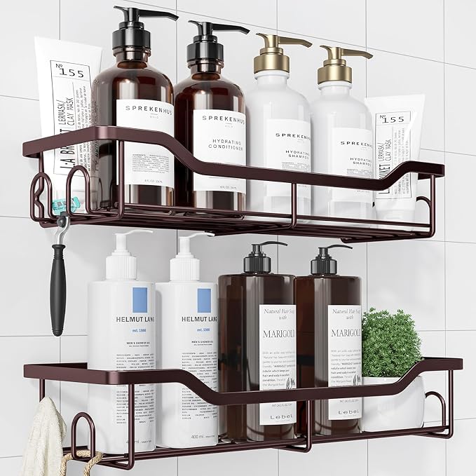 Kitsure Shower Caddy, Adhesive Shower Organizer, Large, Brown | Stainless Steel Shelf for Inside Shower, No Drill Bathroom Organizers and Storage, Home Decor Accessories by Kitsure