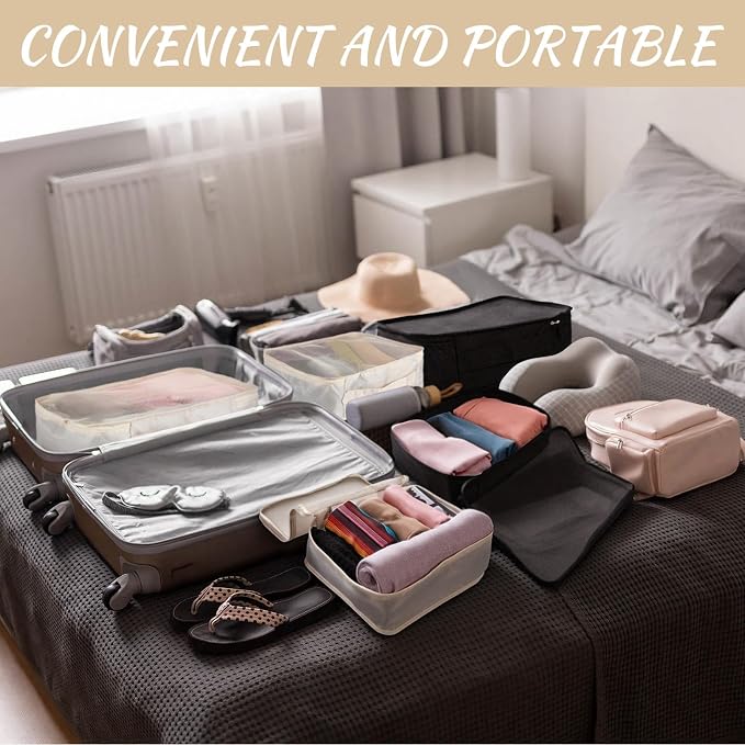 Silkfly 12 Pcs Packing Cubes for Suitcase Travel Luggage Bags Bulk Mesh Organizer Set for Hiking Camping, XL, L, M Size(Beige, Black) - Image 4