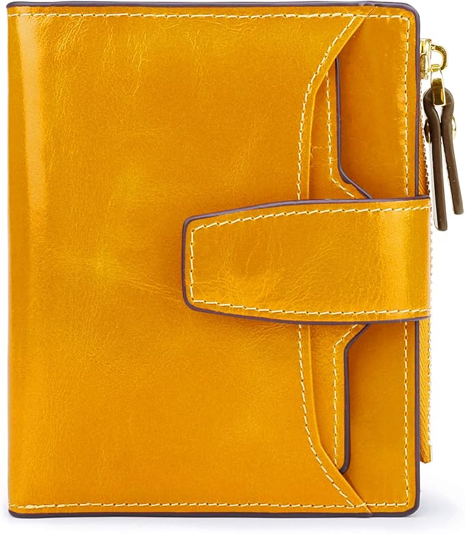 Women's RFID Blocking Leather Small Compact Bi-fold Zipper Pocket Wallet Card Case Purse with id Window by AINIMOER