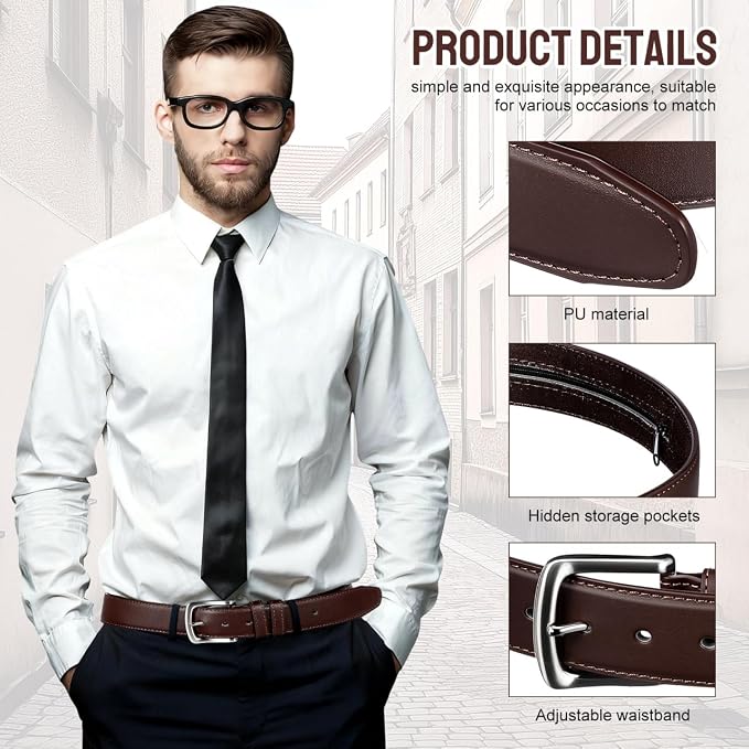 GALPADA Travel Money Belt for Men Pu Wallet Belt with Hidden Zipper Pocket Adjustable Money Wallet Secure Travel for Cash and Valuables 46.45 in - Image 7