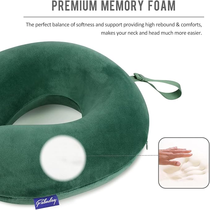 Neck Pillow for Travel Memory Foam - Travel Pillows for Sleeping Airplane with Attachable Snap Strap Soft Washable Cover, Flight Pillow for Traveling, Car, Provide Head Neck Support Dark Green - Image 4
