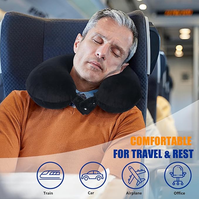 SAIREIDER Neck Pillows for Travel 100% Memory Foam Adjustable Travel Pillows with Storage Bag, Sleep Mask and Earplugs-Prevent The Heads from Falling Forward (Black) - Image 2
