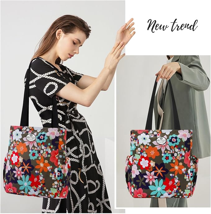 HUA ANGEL Floral Tote Bag - Casual Shoulder Bag Daily Tote Bag with Zipper Gym Travel Shopping Work Handbag for Women - Image 6