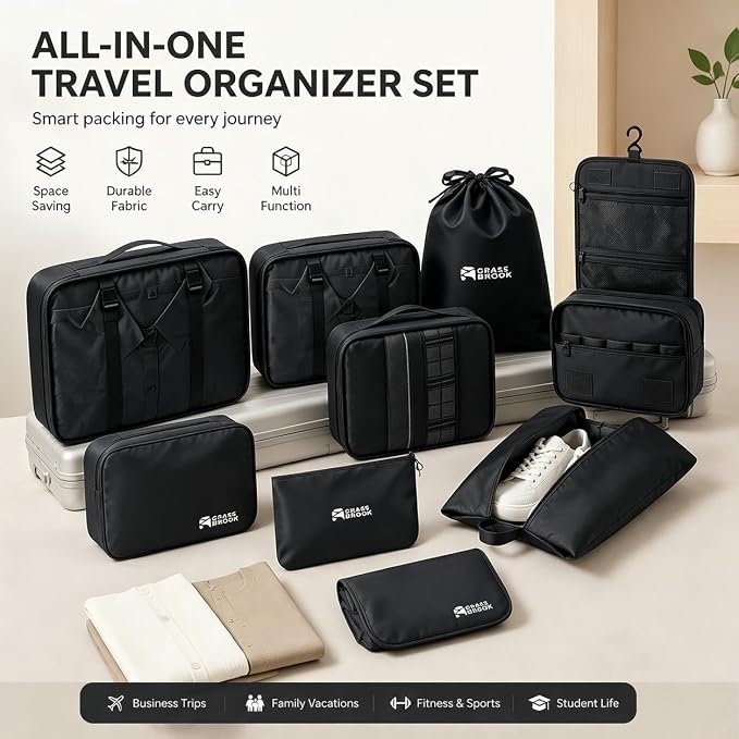 8 Set Packing Cubes for Travel Essentials, Suitcase Organizer Bags, Carry-On Luggage Accessories for Travel Essentials, Must-Have for Airplane, Road Trip & Camping (Black) - Image 6