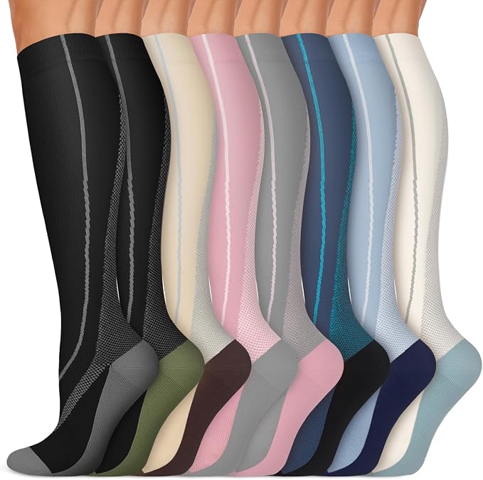 Copper Compression Socks 15-20 mmHg for Men & Women 8 Pairs – Circulation Support for Nurses, Travel, Running, Hiking, Soccer by Iseasoo