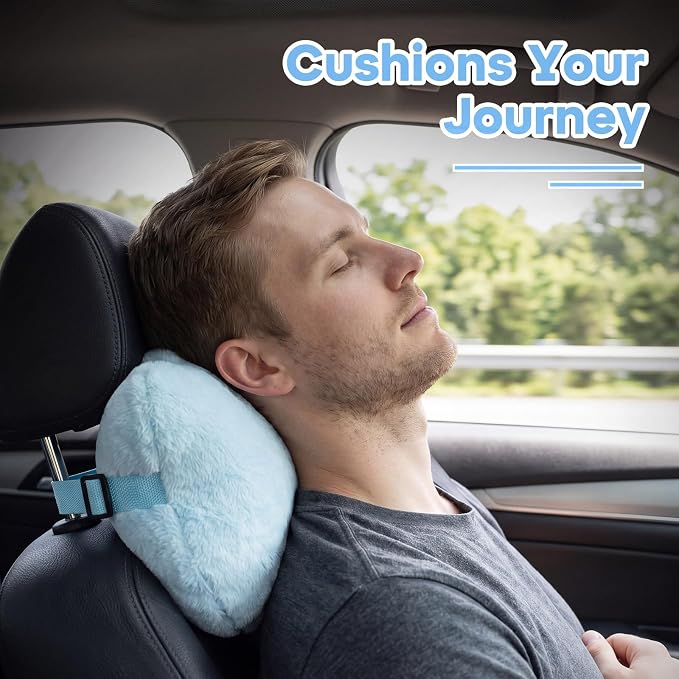 Hooded Wearable Fleece Travel Blanket Airplane with Snap Closure, Foldable Travel Pillow, Compact Carry Carabiner Strap, Soft 60''x50'' Fleece Blanket for Plane Office Gift(Blue) - Image 4