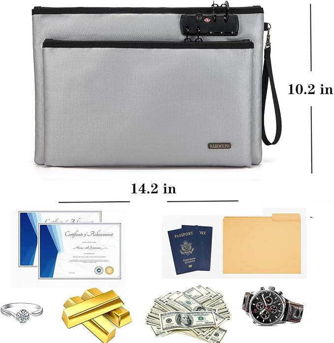 Fireproof Document Bag, Fireproof Money Bag with Lock and Zipper for Cash, FireproofBag Money Pouch, Fire Safe CashBag BankerBag, Notary Supplies (silvery, Large) - Image 3