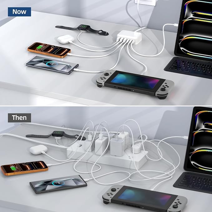 100W 6 in 1 USB Charger, 50% Smaller Charging Station for Multiple Devices | Fast Charging Blocks with Type C Port, USB Charging Hub Organizer Multiport Power Strip for iPhone,Samsung,Ipad,Kindle,Travel - Image 8