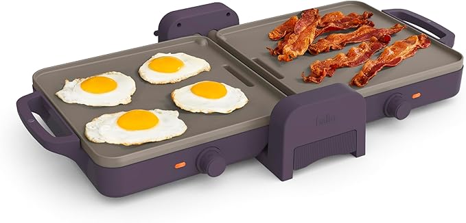 bella 10"x20" Fold and Store Griddle, Non-Toxic, Ceramic Coating, Plum by bella