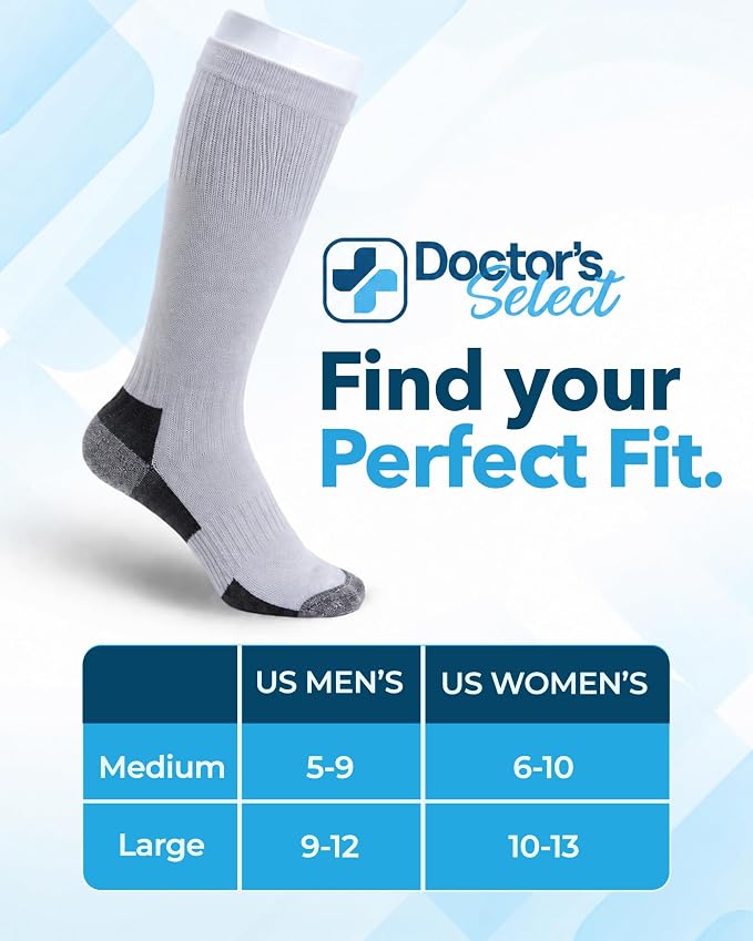 Doctor's Select® Bamboo Viscose Light Compression Socks for Women & Men - 3 Pairs, 8-15 mmHg Compression Socks, Knee High - Image 7