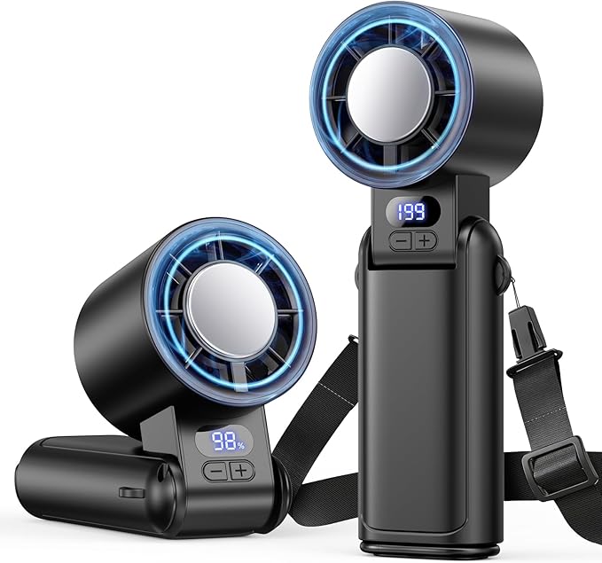 Portable Handheld Turbo Fan, 1-199 Speed Adjustable, Black | 4 IN 1 Pocket Design with LED Display, High-Power Motor, Rechargeable Battery, Mini Fans for Indoor/Outdoor/Travel/Work by Deyhoc