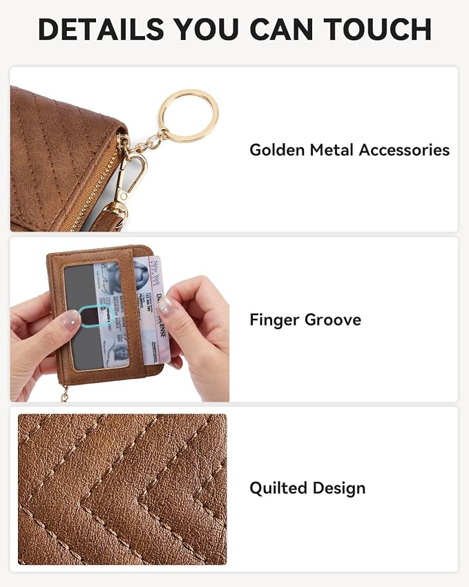 BOSTANTEN Credit Card Holder Small RFID Wallet Women with Keychain Wristlet | Compact, Accordion Design, Easy Organization, Fits Small Purses, Quilted Vegan Leather, Perfect Gifts, Brown - Image 3
