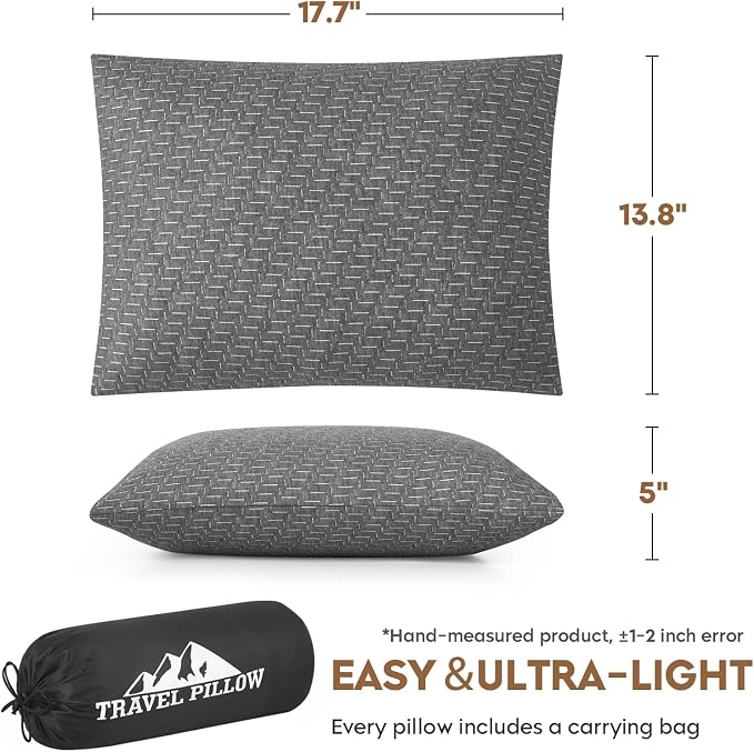 Camping Pillow Travel Pillow Small Shredded Memory Foam Pillow - Compressible Medium Firm, Breathable Cover, Ideal Backpacking Hiking, Airplane and Car - Image 3