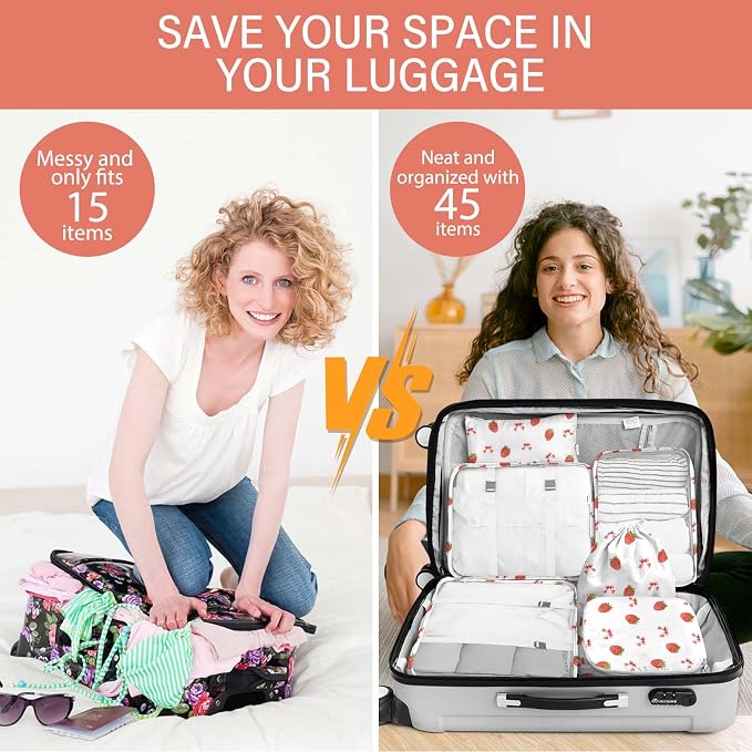 KPX 8 Set Packing Cubes for Travel, Luggage Packing Organizers Accessories Large Toiletries Bag for Clothes Shoes Cosmetics (Strawberry+Butterfly) - Image 5
