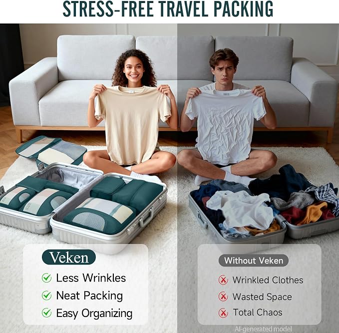 Veken 10 Set Packing Cubes for Travel Essentials, Suitcase Organizer Bags in 4 Sizes, Carry-On Luggage Accessories with Laundry Bag, Airplane Must Have with 99-Count Mesh Holes - Image 7