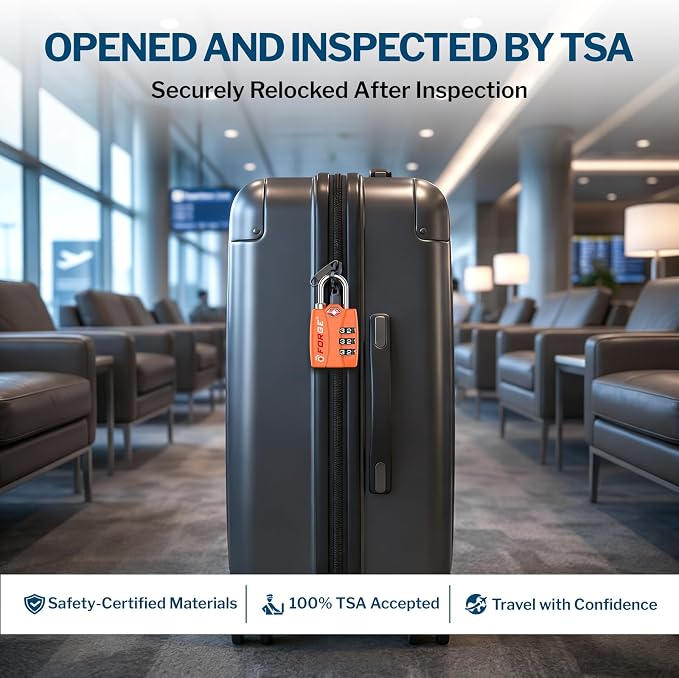 Forge Open Alert TSA Approved Luggage Locks - 3 Digit Combination, Easy Read Dials, Zinc Alloy Body - Ideal Travel Lock for Luggage, Suitcases, Bags & Toolboxes (Orange 2 Locks) - Image 6