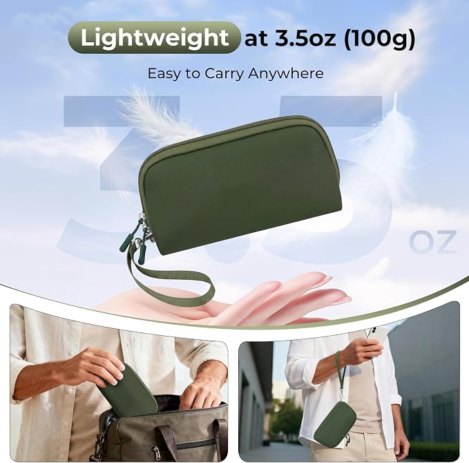 FYY Travel Cable Organizer - 8 Compartments, Lightweight, Water Repellent | With Wrist Strap, Portable Tech Pouch for Cord Charger, Travel and Business Trips Use, Soft Shell Nylon, Green (Small) - Image 2