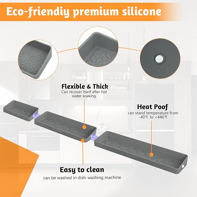 30"/24"/20" Silicone Stove Top Magnetic Shelf for Kitchen, Soft Flexible Strong Magnetic Heat Resistant Over the Stove Silicone Oven Shelf Spice Rack Organizer for Back of Oven - Grey - Image 4