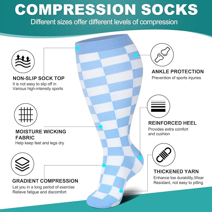 Genovega 3 Packs Wide Calf Compression Socks for Women Men Knee Hight S/M-4XL for Gifts - Image 4