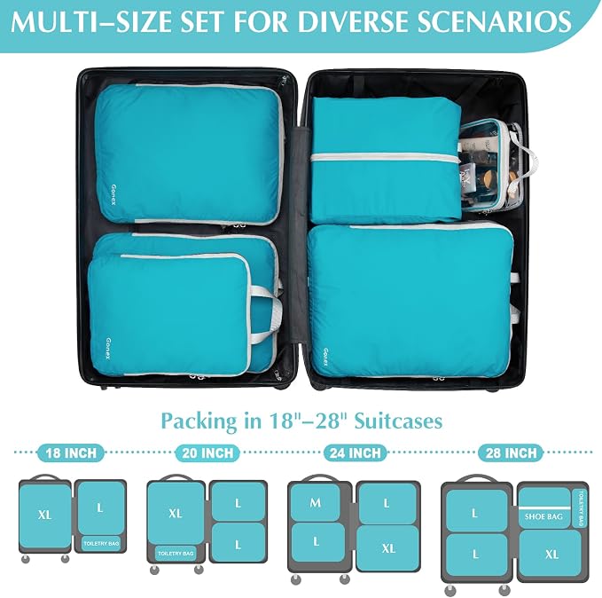 Gonex 6-Piece Compression Packing Cubes with Shoe Bag | Expandable Design, TSA-Approved Toiletry Bag, Ripstop Fabric, Double-Zip Compression, Carry-On Friendly - Image 6