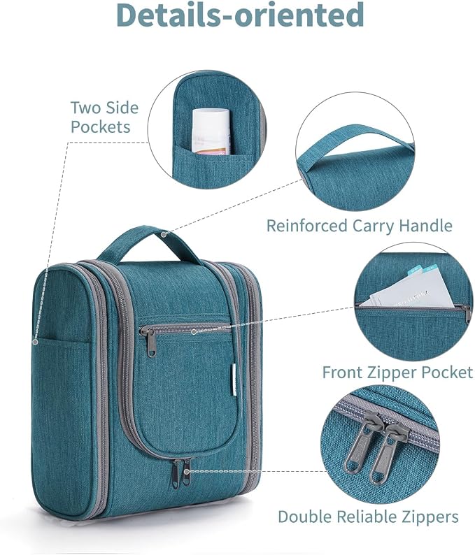 Narwey Small Hanging Travel Toiletry Bag Cosmetic Make up Organizer for Women and Men (Medium, Teal) - Image 6
