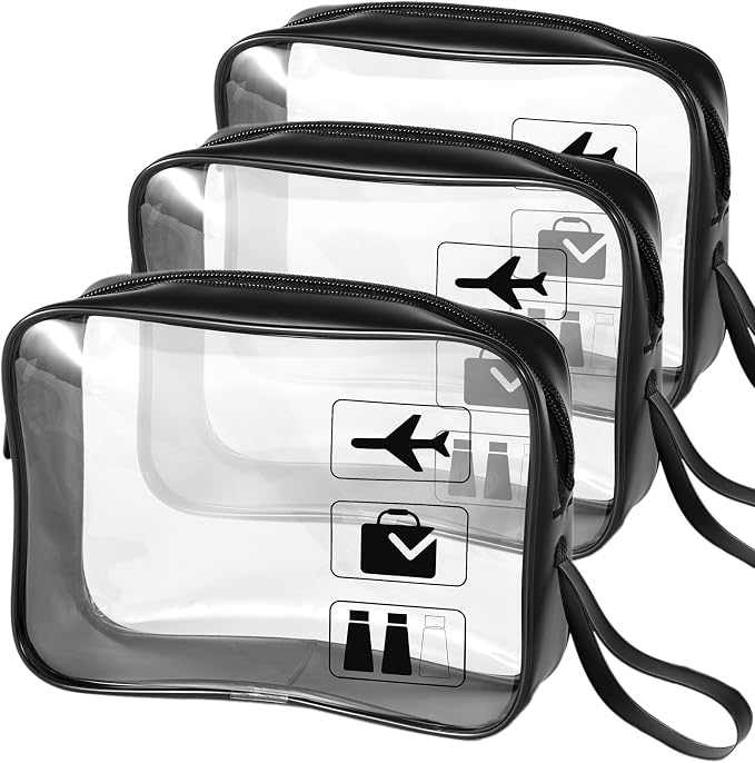 TSA Approved Toiletry Bag 3Pcs,Clear Travel Bags for Toiletries, | 3 Pack,Carry on Airport Airline Compliant Bag,Black by Unknown