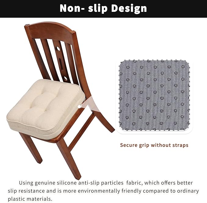 GOFORIT Chair Cushions Set of 4,Tufted Shredded Memory Foam Chair Pads, Non-Slip Seat Cushions with Removable Cover, 16'' x 16'', 4 Pack,Beige - Image 3