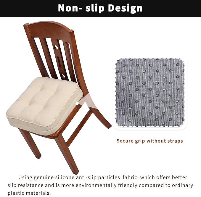 GOFORIT Tufted Shredded Memory Foam Chair Pads，Kitchen Chair Cushions for Dining Chairs,Non-Slip Seat Cushions with Removable Cover, 16'' x 16'', 6 Pack,Beige - Image 5