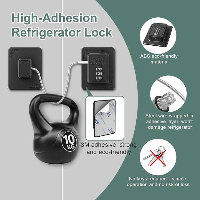 2-Pack Password Refrigerator Lock, Combination Child Proof Safety Lock，Baby Proofing fridge lock，Door Latches for Fridge Cabinet Drawer Closet, Freezer Lock No Keys Needed (Black) - Image 3