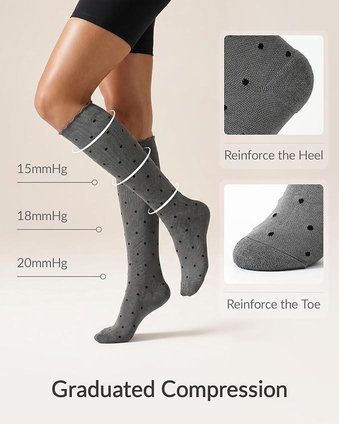 Jeasona Bamboo Viscose Compression Socks for Women 15-20 mmHg 3 Pack Cute Socks for Travel Nurses Pregnancy Daily Wear - Image 3