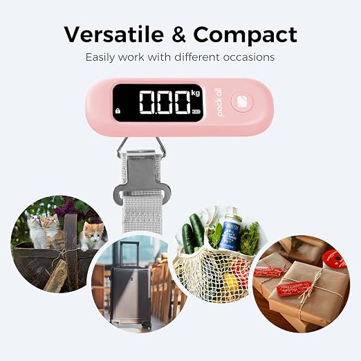 pack all Digital Luggage Scale for Travel, 110Lbs Capacity, 0.1Lb Precision | Handheld, Backlit LCD Display, Lb/Kg/Oz Conversion, Tare Function, Battery Included, Pink - Image 5