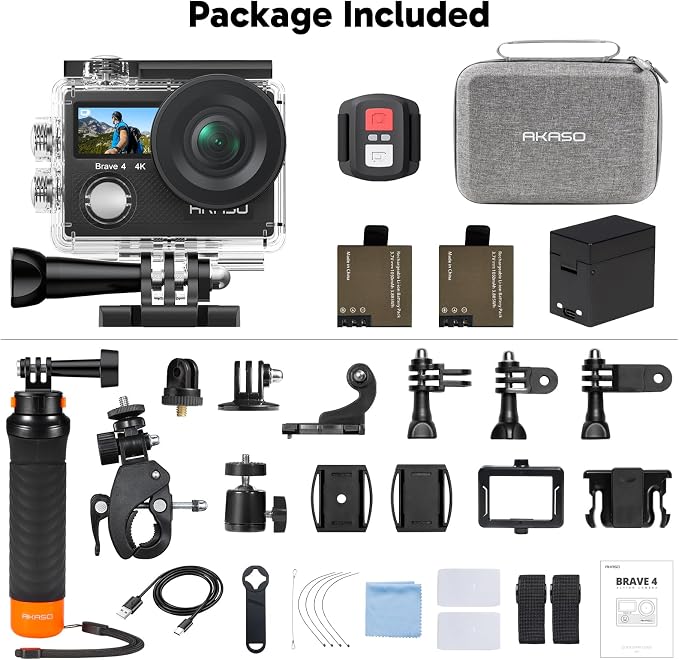 AKASO Brave 4 Action Camera with Floating Hand Grip and Carrying Bag Bundle | 20MP EIS WiFi 170° FOV 5X Zoom Waterproof Underwater Camera for Snorkel, Travel, Bicycle, Helmet, Motorcycle Accessories Kit - Image 9